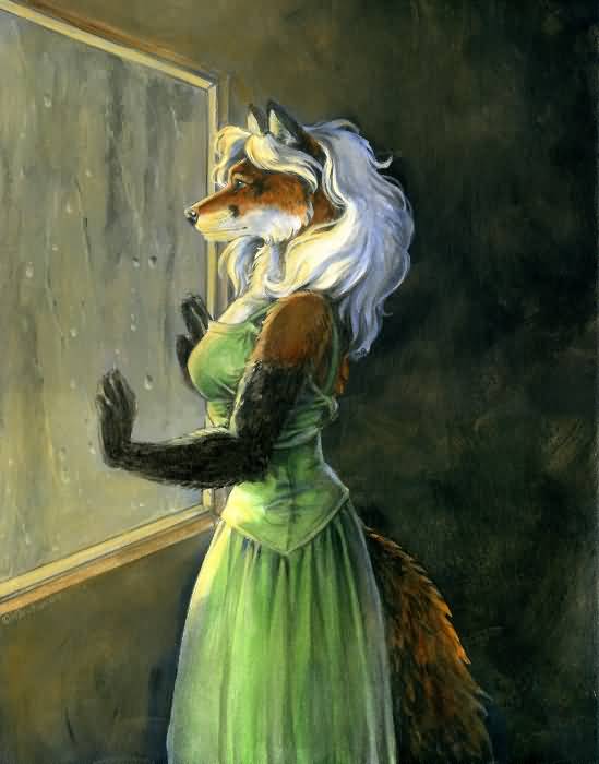 Девушка-волчица у окна